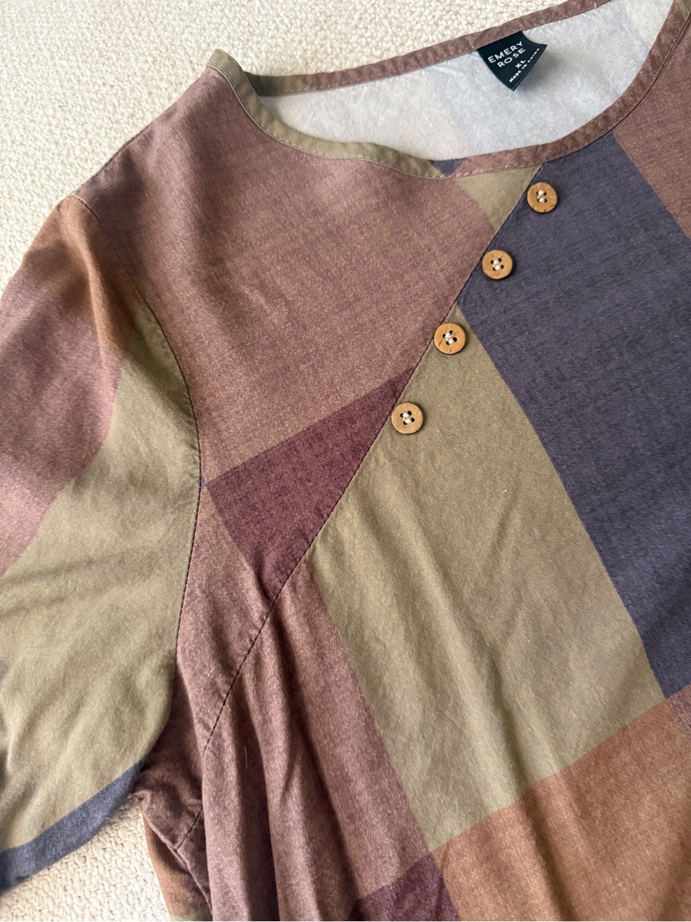 Emery Rose Earth Tone Patchwork Shirt - Picture 3 of 5